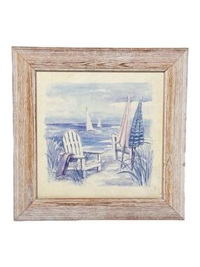 VTG C Winterle Olson Beach Watercolor Art Print Square Frame Signed Coastal 11.5